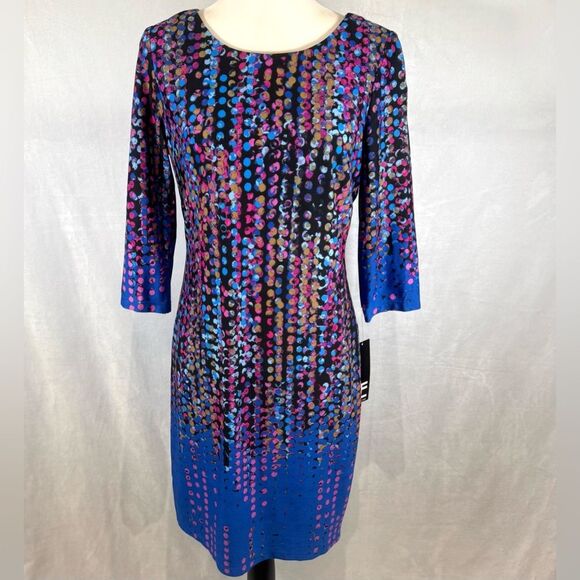Leslie Fay gorgeous confetti dot abstract print sheath dress size 6 NWT - Picture 4 of 10